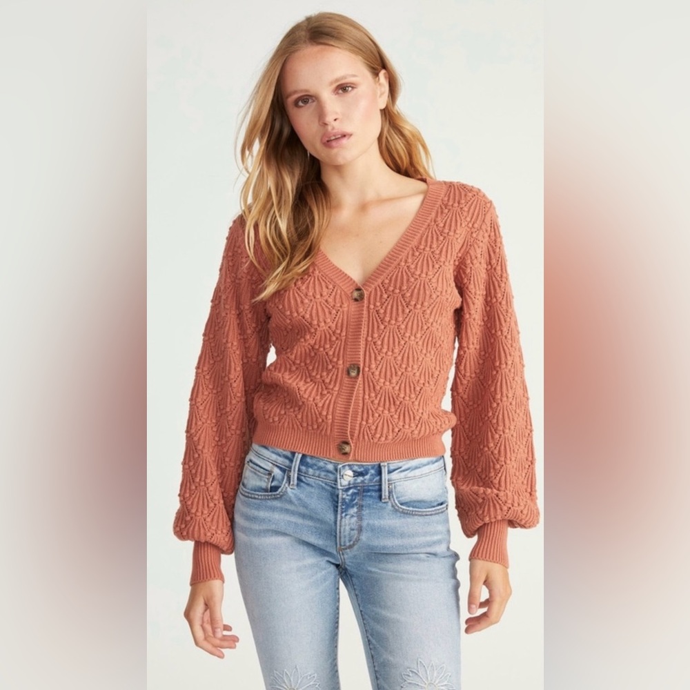 NWT Driftwood 3 Button Textured V-Neck Sweater Rust Medium